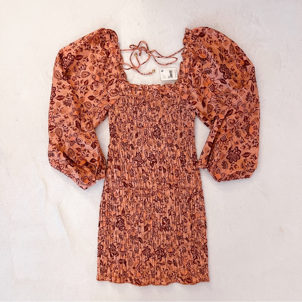 Free People Peach Floral Smocked Dress